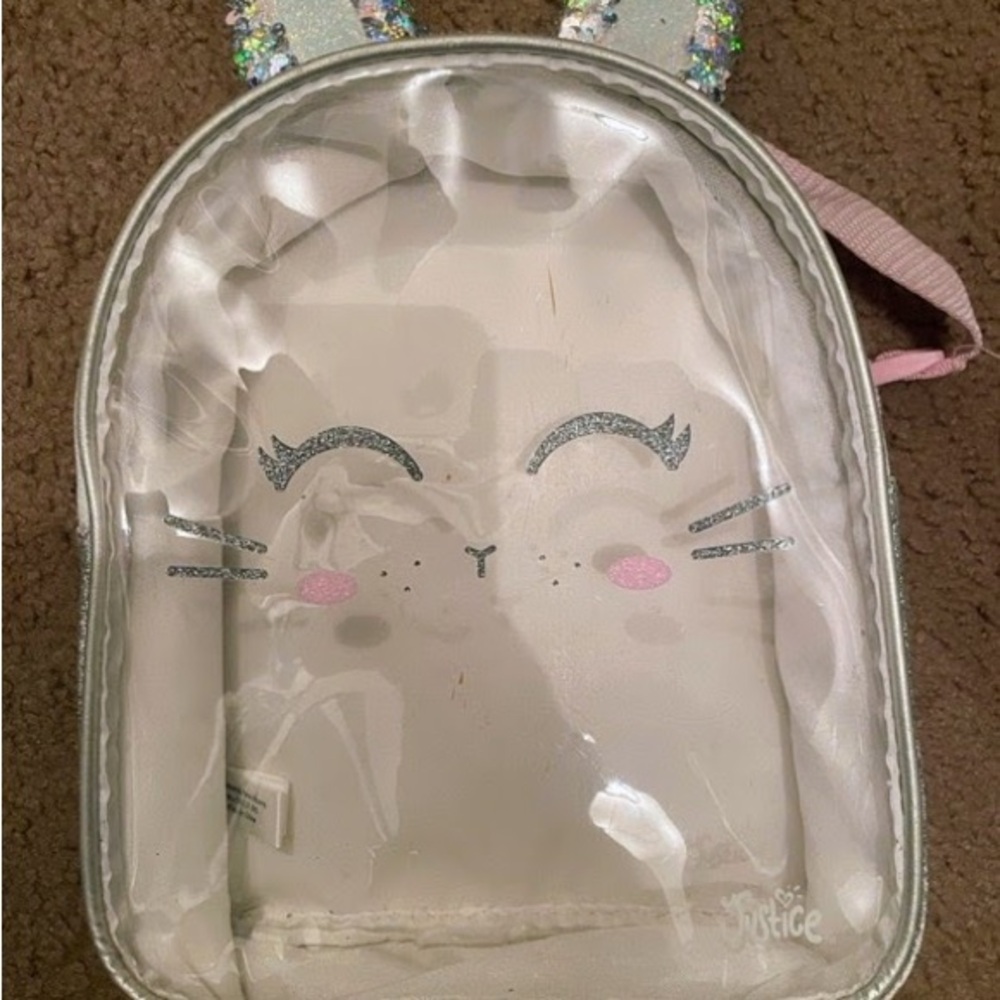 Justice Glittery Cat Backpack with Pink and Silver